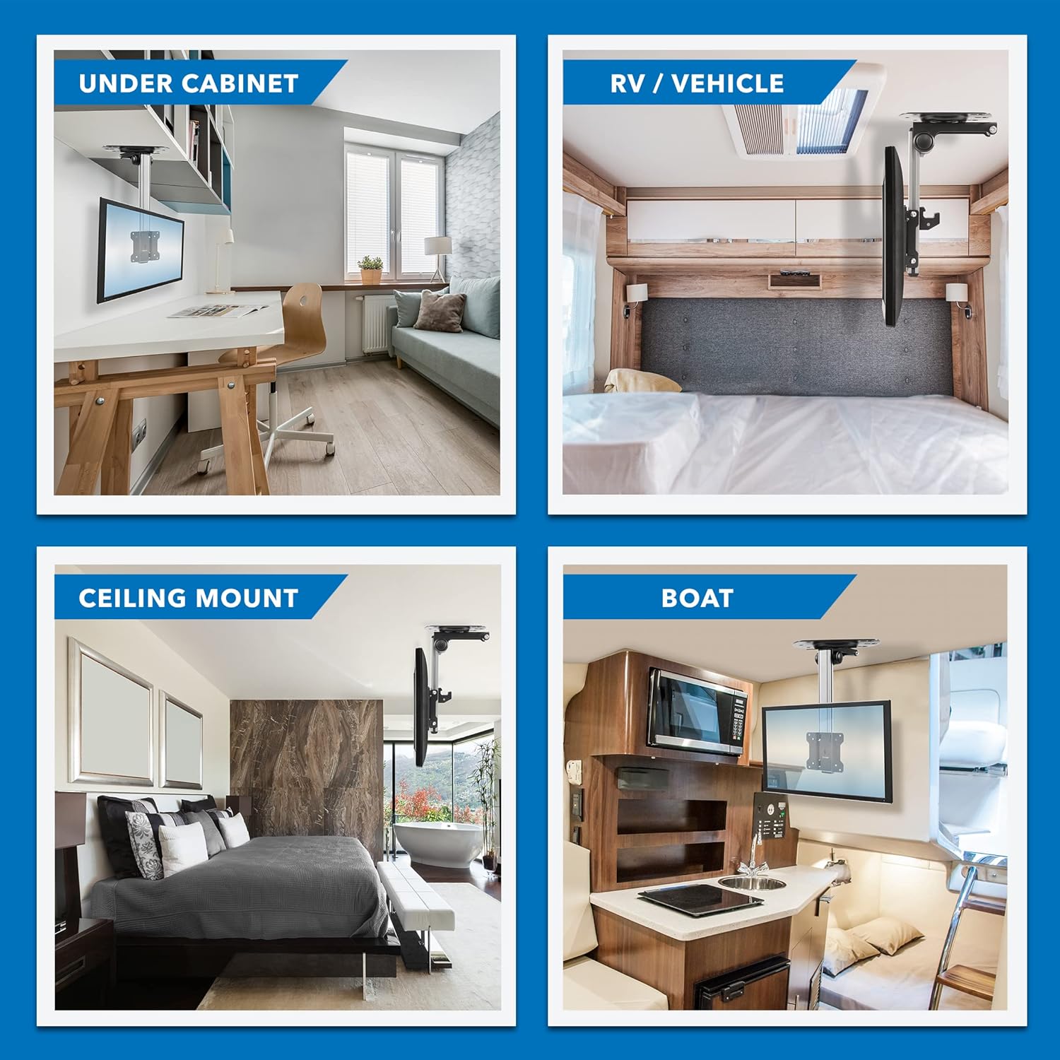 Mount-It! Flip Down TV and Monitor Mount | Ceiling Kitchen Overhead and Under Cabinet Mount | Fits Flat Screens 13 15 17 19 21.5 24 27 32 37 Inches | VESA Compatible 75 - 200 | Height Adjustable
