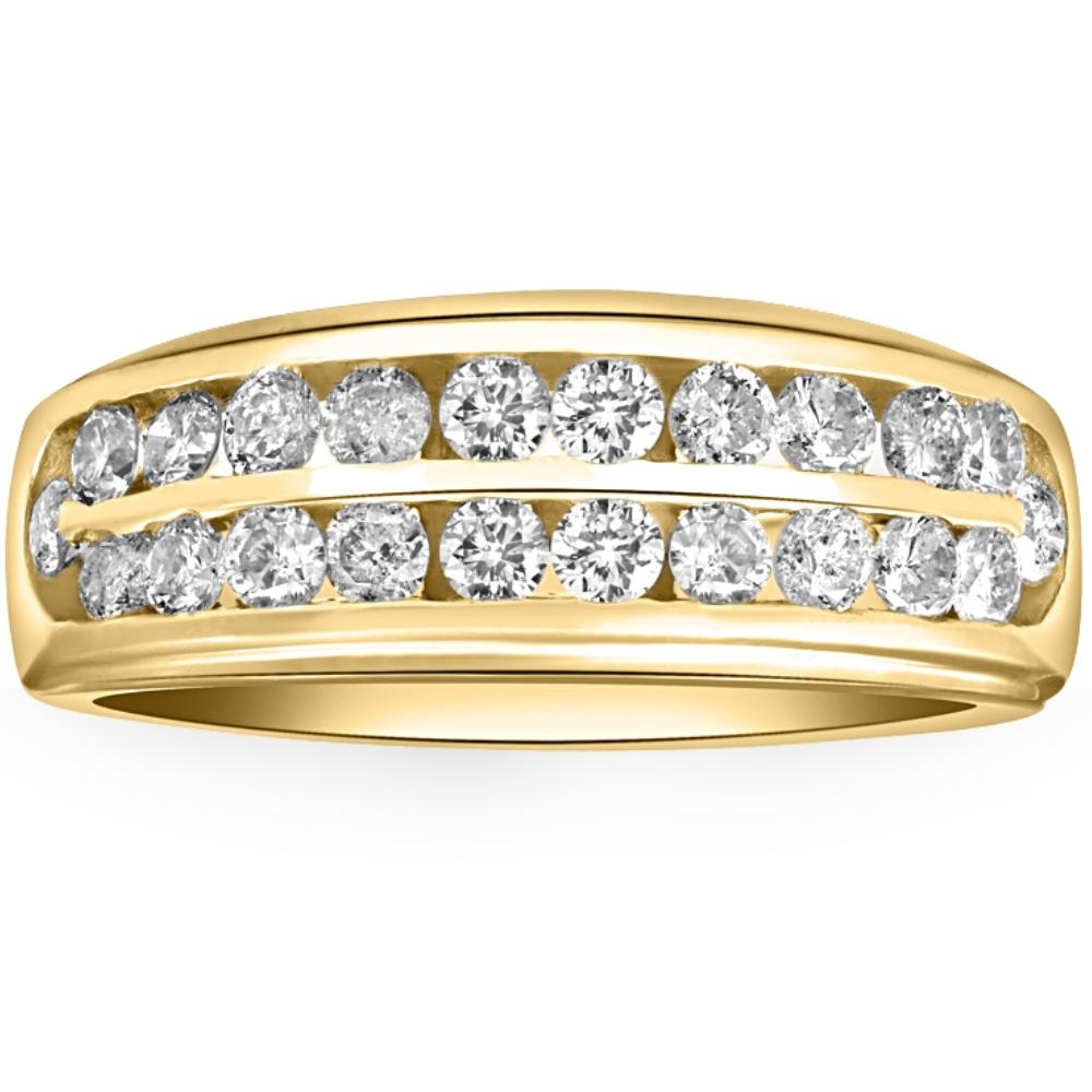 Pompeii3 1 Ct Lab Grown Diamond Mens Double Row Wedding Ring 10k Yellow Gold