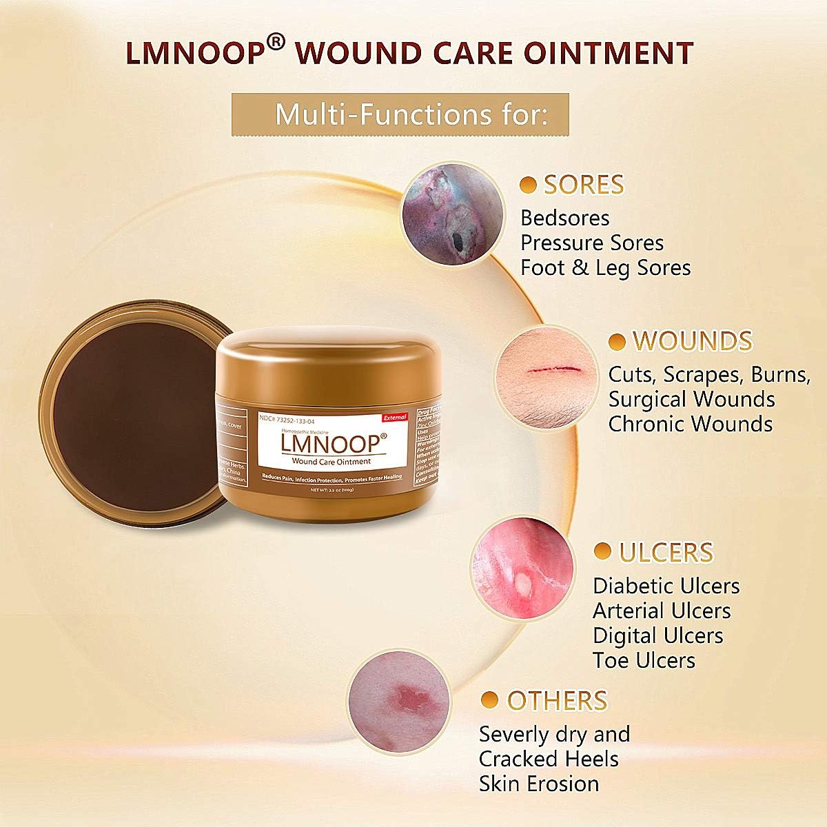 LMNOOP® Bed Sore Cream - Infection Protection Skin Healing Treatment Wound Care Supplies, Medical Grade First Aid Ointment for Bed & Pressure Sores Diabetic Ulcers