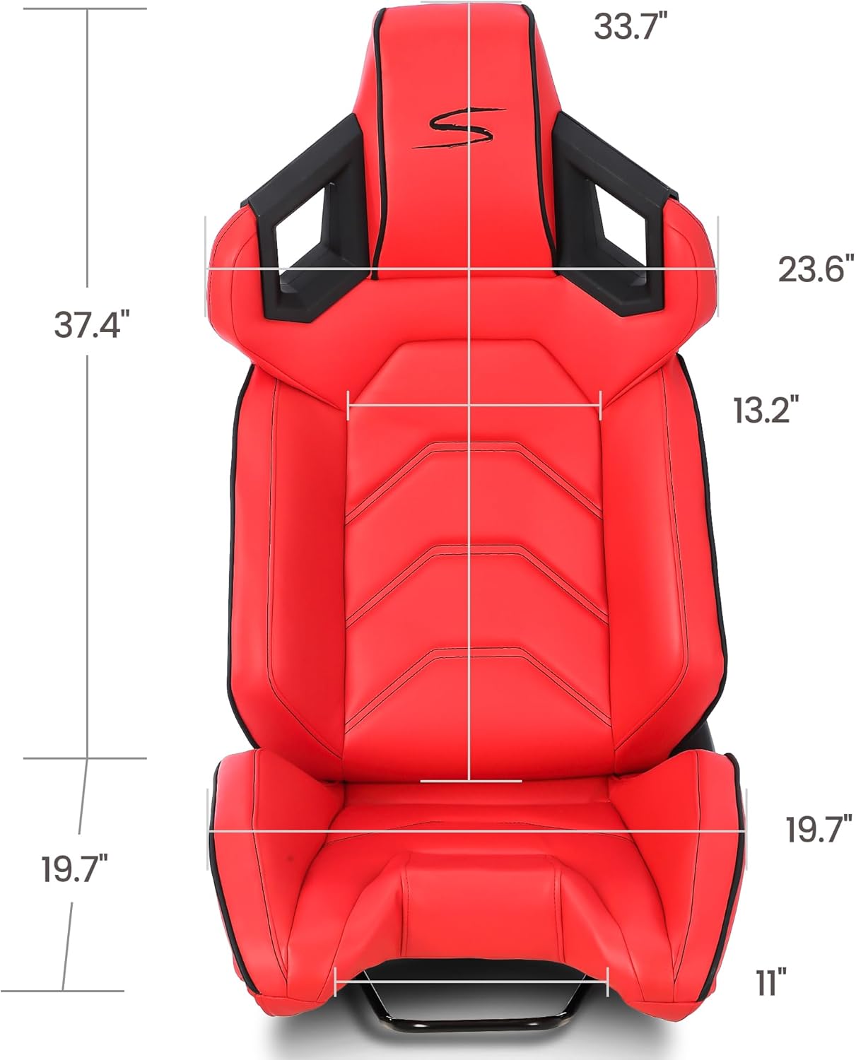 MAROUTE 1 Piece Universal Racing Seats with Dual Lock Sliders, PU Leather, Racing Bucket Seats, 23.6"×19.7"×37.4", Red+Black Stitching Racing Seat, Passenger Side