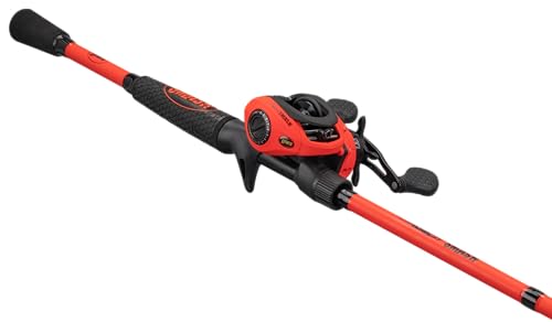 Lew's MACH Smash Baitcast Reel and Fishing Rod Combo, IM6 Graphite Blank Fishing Rod, Split Grip Winn Dri-Tac Handle, Fluorescent Red