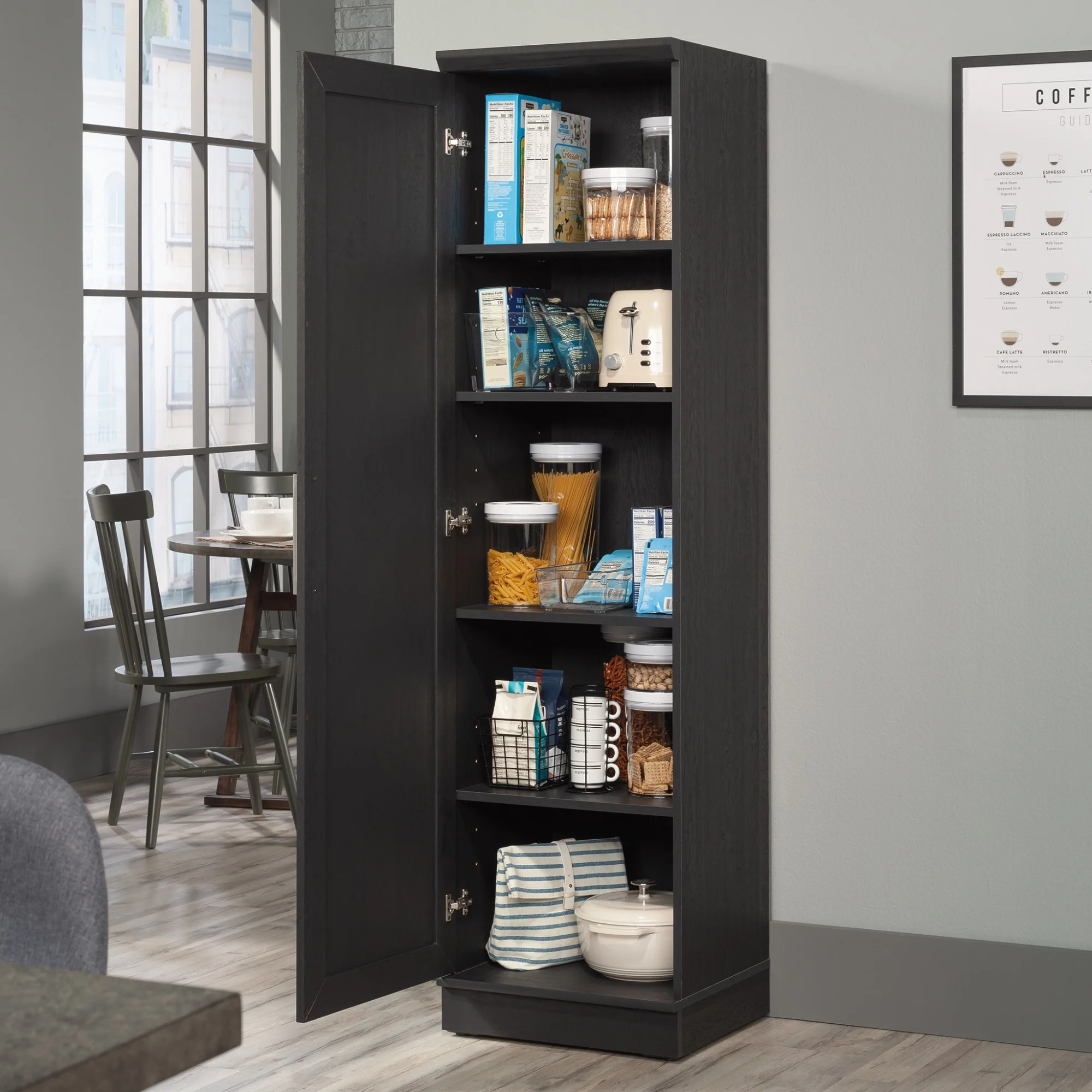Sauder Homeplus Engineered Wood Single Door Pantry in Raven Oak Finish