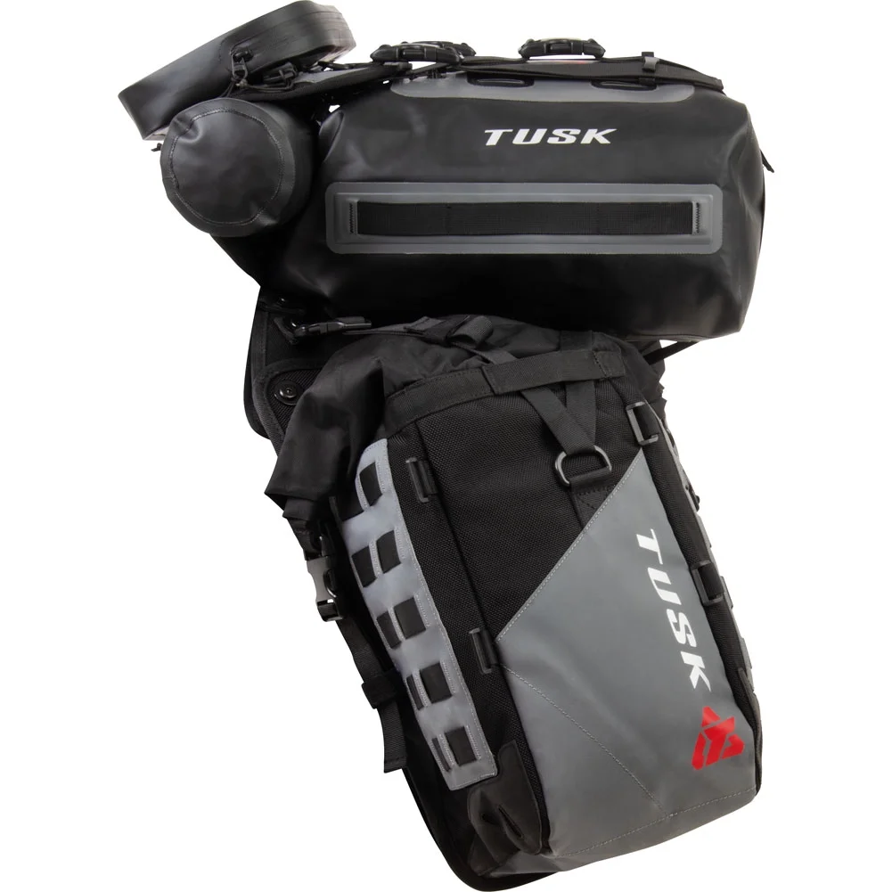 Tusk Highland X2 Rackless Luggage System w/Small Dry Duffel Tail Bag Standard Heat Shield For Kawasaki KLR650 Adventure ABS 2022