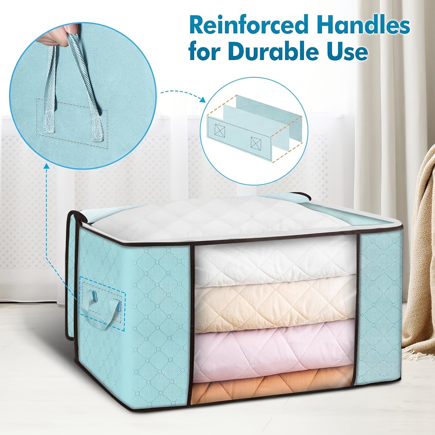 8-Pack KEENSO Large Storage Bags - Heavy-Duty Foldable Clothes Organizer with Durable Handle, Space-Saving Under-Bed Storage for Bedding, Clothing, Blankets
