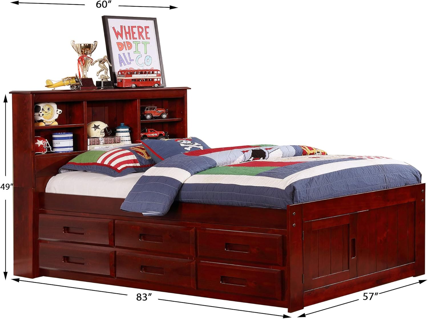 Discovery World Furniture Full Bookcase Bed with 6 Drawers Merlot