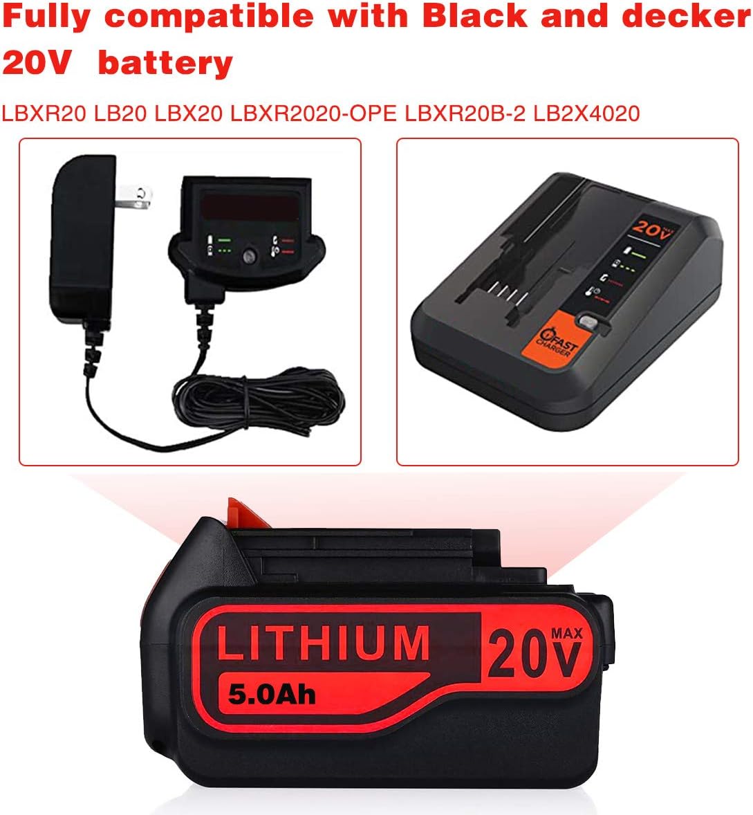 4PACK LB2X4020 LBXR20 5.0Ah 20V Lithium-Ion Max Rechargeable Replacement Battery for Black & Decker LBXR20 LBXR20-OPE LB20 LBX20 LBX4020 LB2X4020-OPE Cordless Power Tools (US Stock)