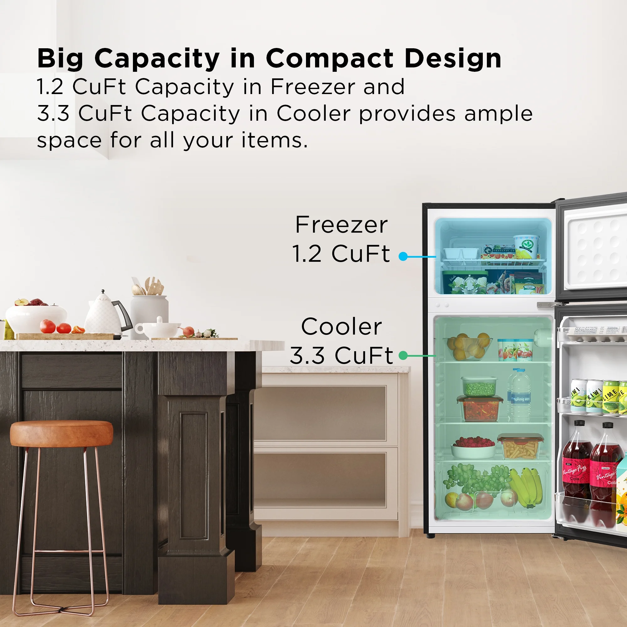TCL 4.5 Cu. ft. Two Door Refrigerator – Black Stainless Look, MR453Z
