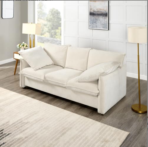 Multi-Functional Velvet Loveseat Bed, 3-in-1 Convertible Sleeper Sofa with Storage and 2 Soft Pillows, for Living Room, Bedroom, Apartment, Office (Grey-002)