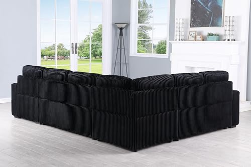 Oversized U-Shaped Sectional Sofa Couch Plush Corduroy Upholstered Modular Deep Seat Sofa&Couch Sectional W/Right Facing Chaise Lounge and 7 Toss Pillows for Home Apartment Living Room Furniture Sets