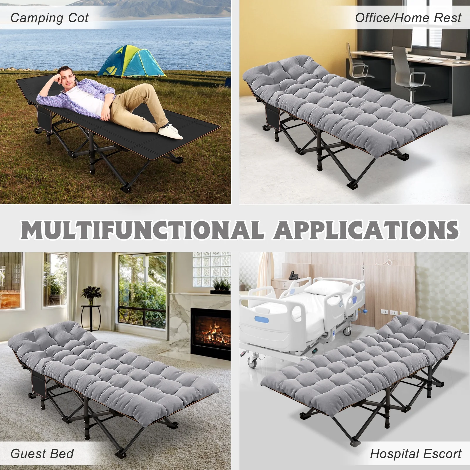 NAIZEA 78" Oversized XL Folding Bed Cot with Mattress, Folding Camping Cot with Carry Bag, Portable Rollaway Guest Sleeping Cot, Guest Bed, Support 900 lbs