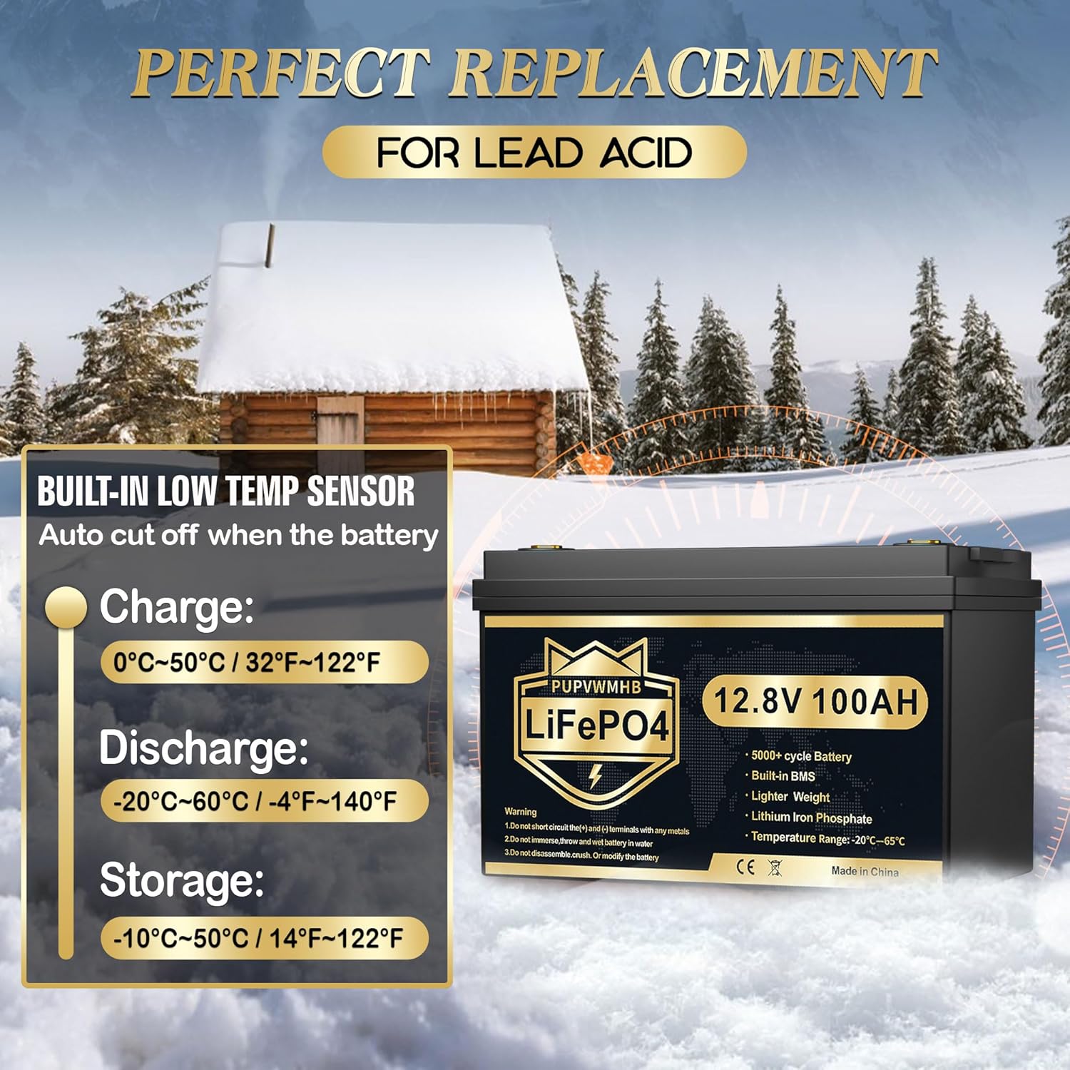 12V 100Ah LiFePO4 Battery, 100% DOD 12V Lithium Batteries with 100A BMS, 5000+ times , Perfect for RV, Camping, Solar Panel System, Off Grid, Marine, Trolling Motor