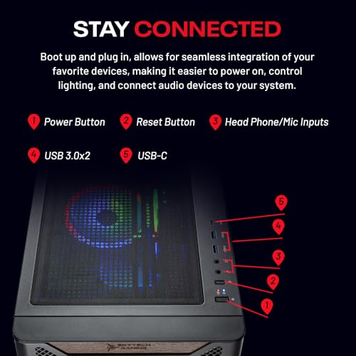 Skytech Blaze4 Mini Gaming PC Desktop, Ryzen 7 5700 3.7 GHz (4.6GHz Turbo Boost), NVIDIA RTX 4060 8GB GDDR6X, 1TB SSD, 16GB DDR4 RAM 3200, 650W Gold PSU, Wi-Fi, Win 11 Home
