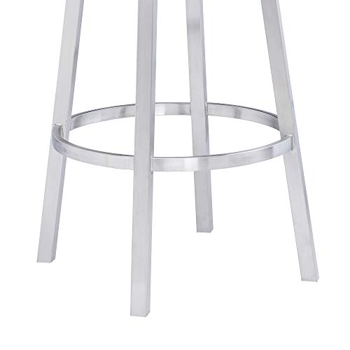 Armen Living Madrid 26" Counter Height Swivel Modern Gray Faux Leather and Brushed Stainless Steel Bar Stool for Kitchen Island Counter