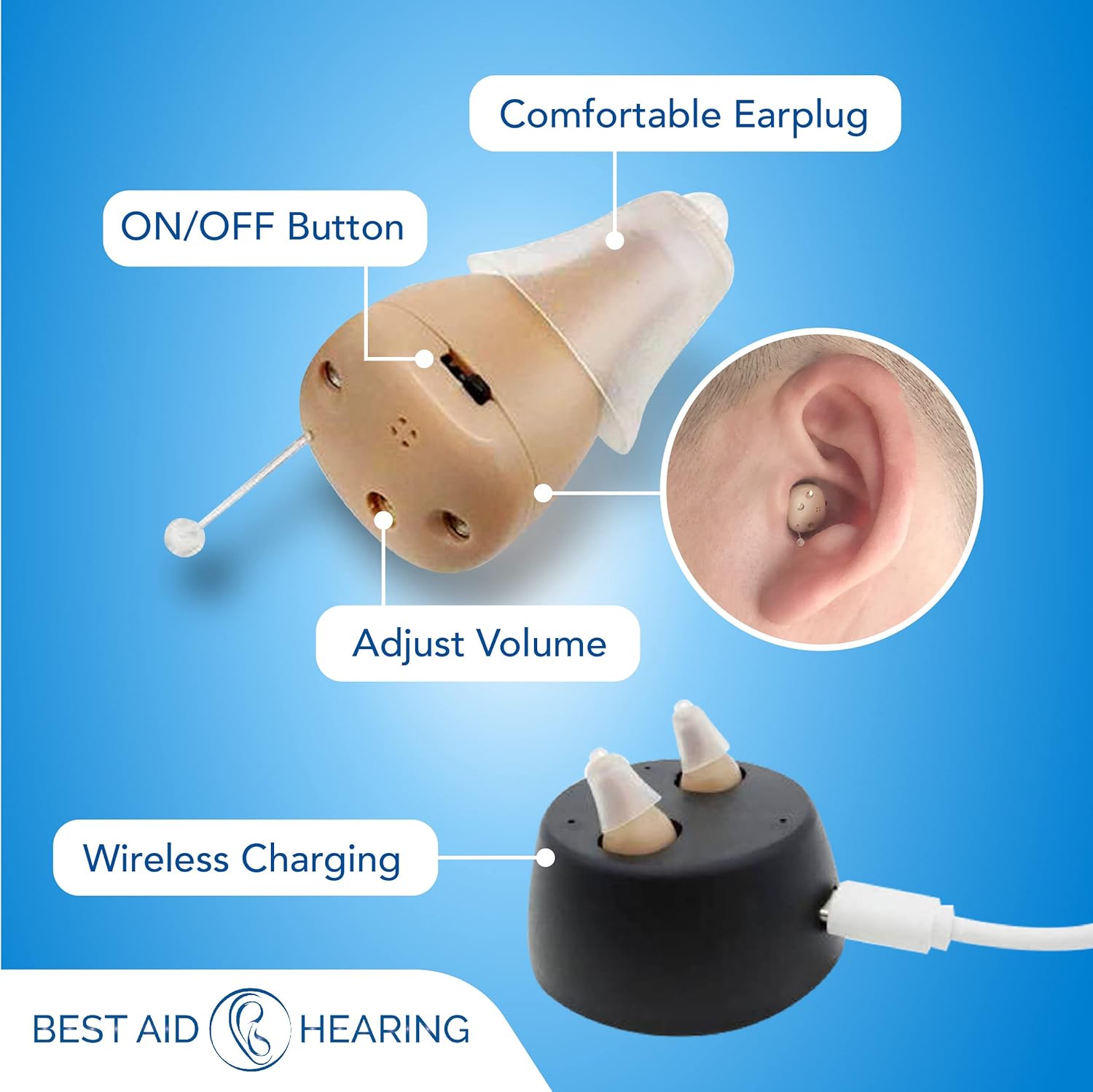 Best Aid Hearing, X5 CIC Rechargeable Hearing Aids for Seniors, Noise Cancelling, Noise Reduction, Digital Sound Amplifiers, Left and Right in Ear Hearing Aids (full pair)
