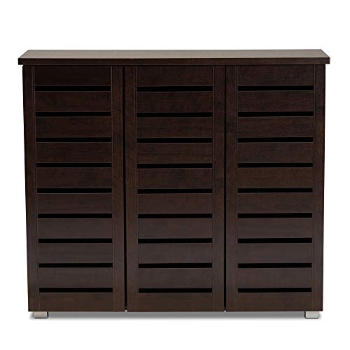 Baxton Studio Adalwin 3-Door Shoe Storage Cabinet, Dark Brown (118-6517-HiT)