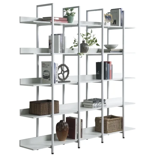 5 Tier Bookcase Home Office Open Bookshelf, Vintage Industrial Style Shelf with Metal Frame, MDF Board,White - Curated Treasures Market