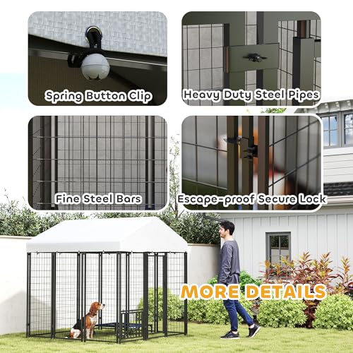 PawHut 4.6' x 4.6' x 5' Dog Kennel Outside, Welded Wire Outdoor Dog Kennel Run with Waterproof & UV Resistant Cover, for S&M Breeds, Chickens, Ducks, Black