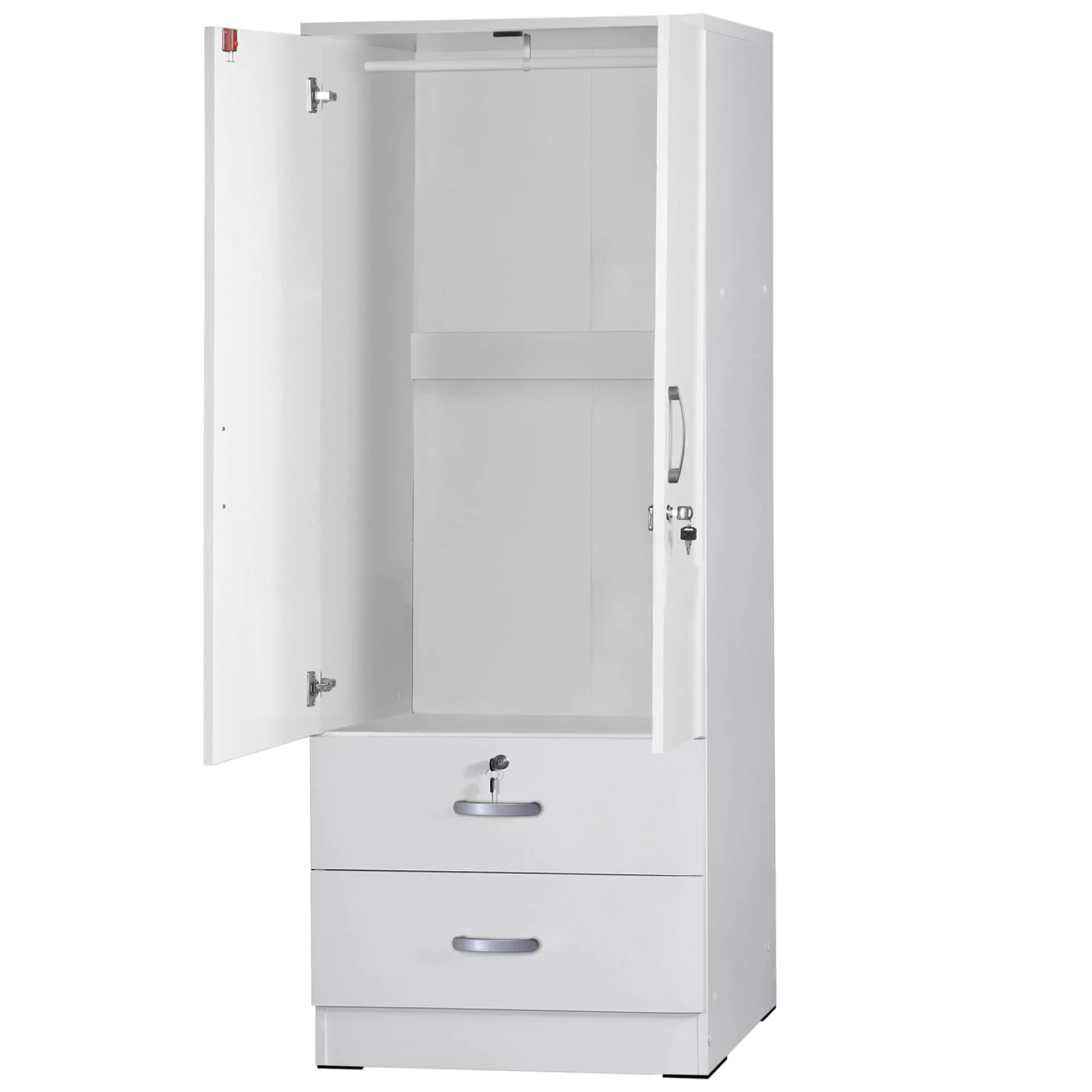 Better Home Products Grace Wood 2-Door Wardrobe Armoire with 2-Drawers in White