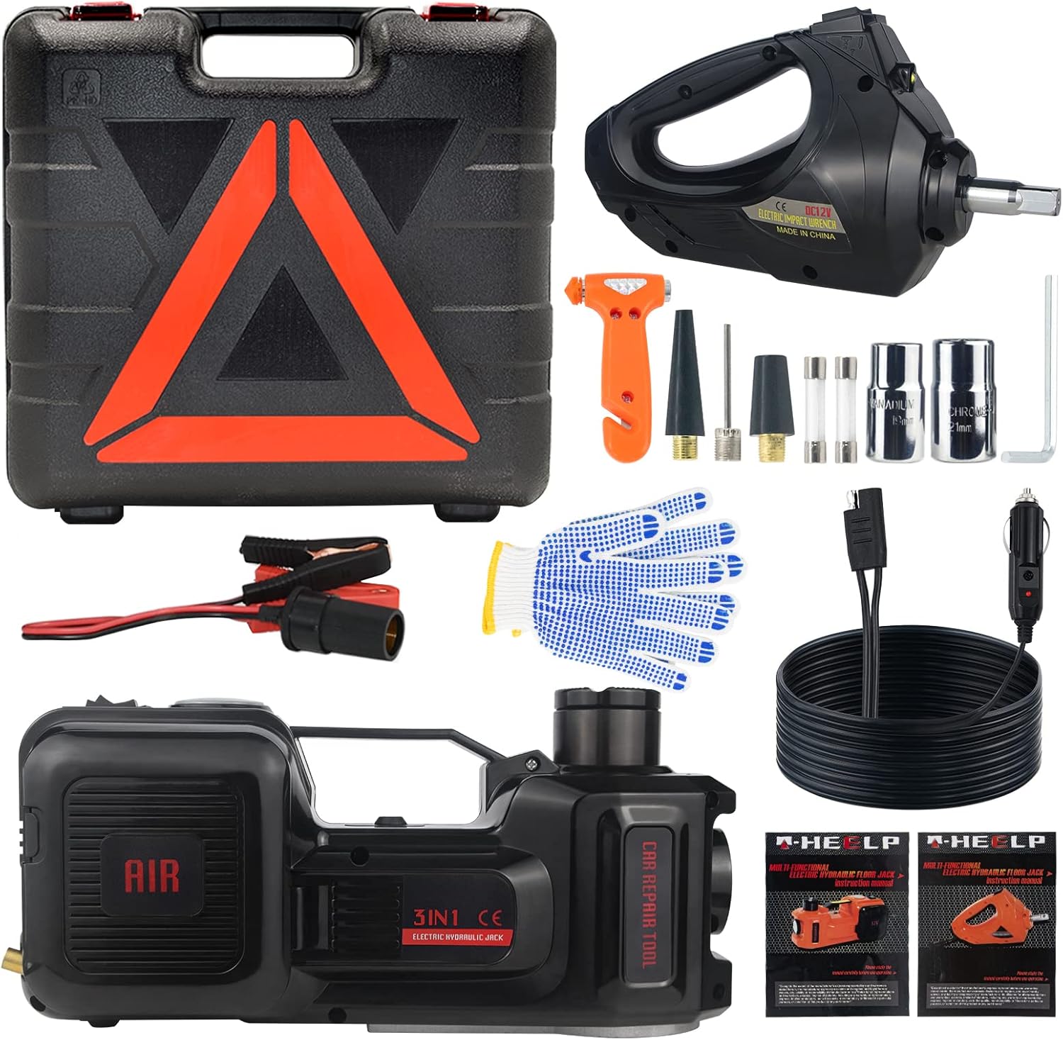 Electric Car Jack Kit 5 Ton 12V with Impact Wrench Portable Electric Jack Car Jack Hydraulic for Car SUV Sedan MPV Tire Changing with Inflator