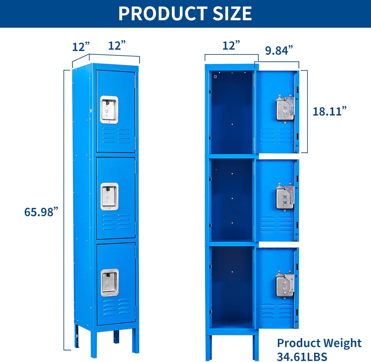 Fesbos Metal Locker Steel Storage Cabinet with 3 Doors for Office School Gym Metal Storage Locker Cabinets for Employees Students Steel Locker (Gray)