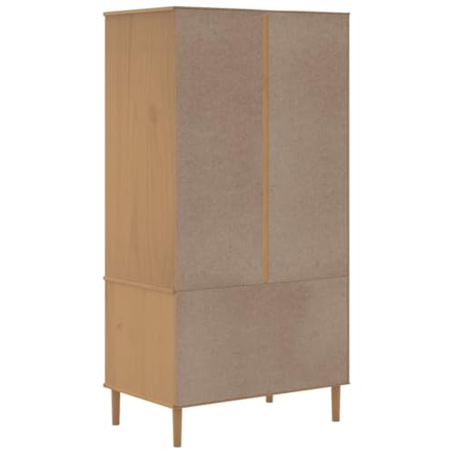 Wardrobe Rattan Look Brown 35.4"x21.7"x68.9" Solid Wood Pine,Pine Wood Wardrobe with Ample Storage and Rattan Look for Boho Decor Armoires & Wardrobes for Bedroom