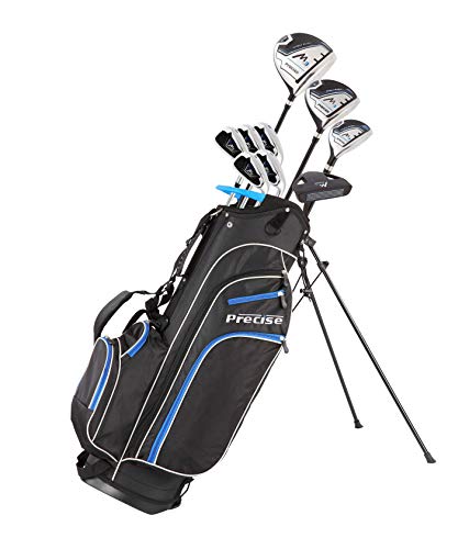 Precise M3 Men's Complete Golf Clubs Package Set Includes Driver, Fairway, Hybrid, 6-PW, Putter, Stand Bag, 3 H/C's - Right Handed - Regular, Petite or Tall Size