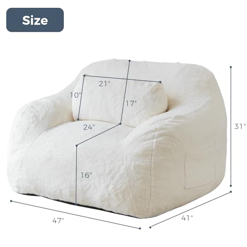MAXYOYO Giant Bean Bag Chair with Pillow, Boucle Bean Bag Sofa for Adults,Large Upholstered Bean Bag Couch Lazy Sofa with Filler for Reading, Gaming, Black