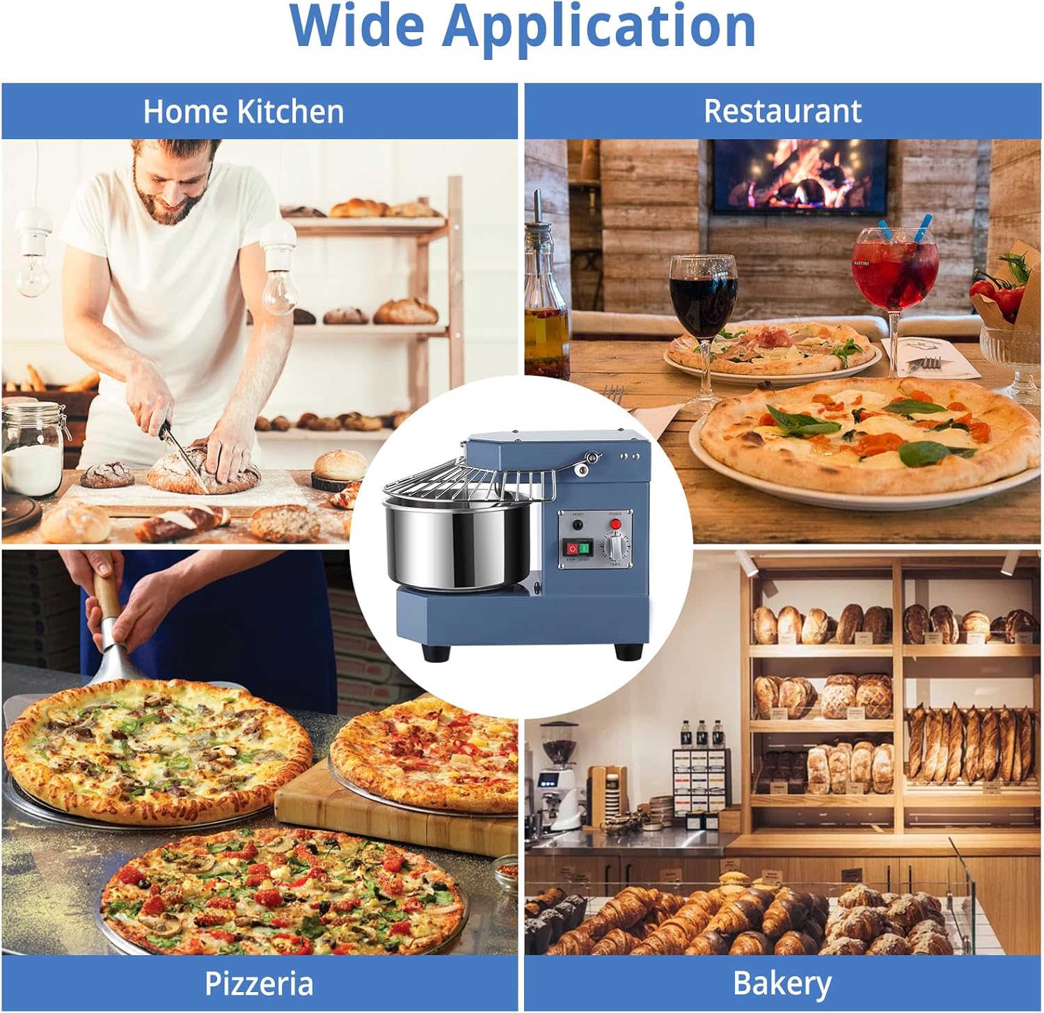 Commercial Dough Mixer, 8Qt Capacity Stainless Steel Bowl, 450W Dual Rotating Dough Kneading Machine with Security Shield & Timer Included, Baking Equipment for Restaurant Pizzeria