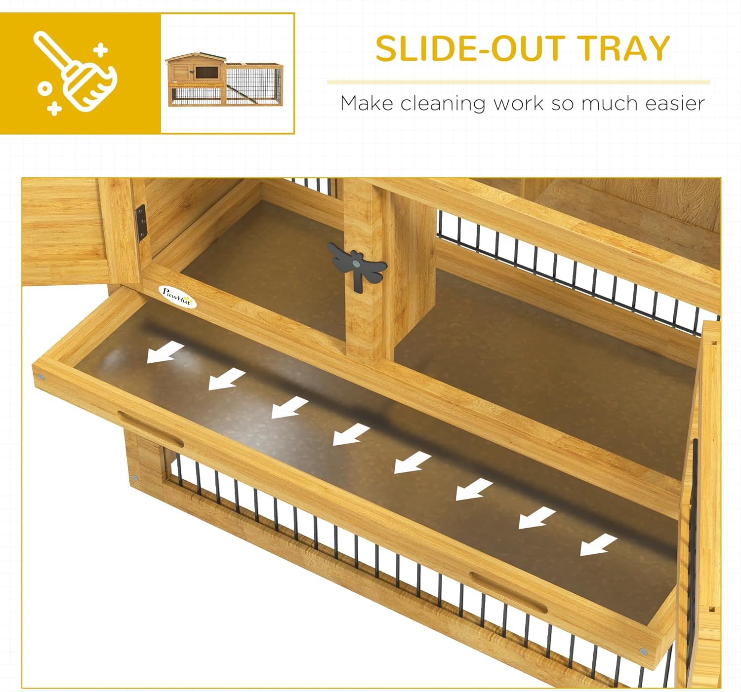 2 Levels Outdoor Rabbit Hutch with Openable Top, 59" Wooden Large Rabbit Cage with Run Weatherproof Roof, Removable Tray, Ramp, Yellow