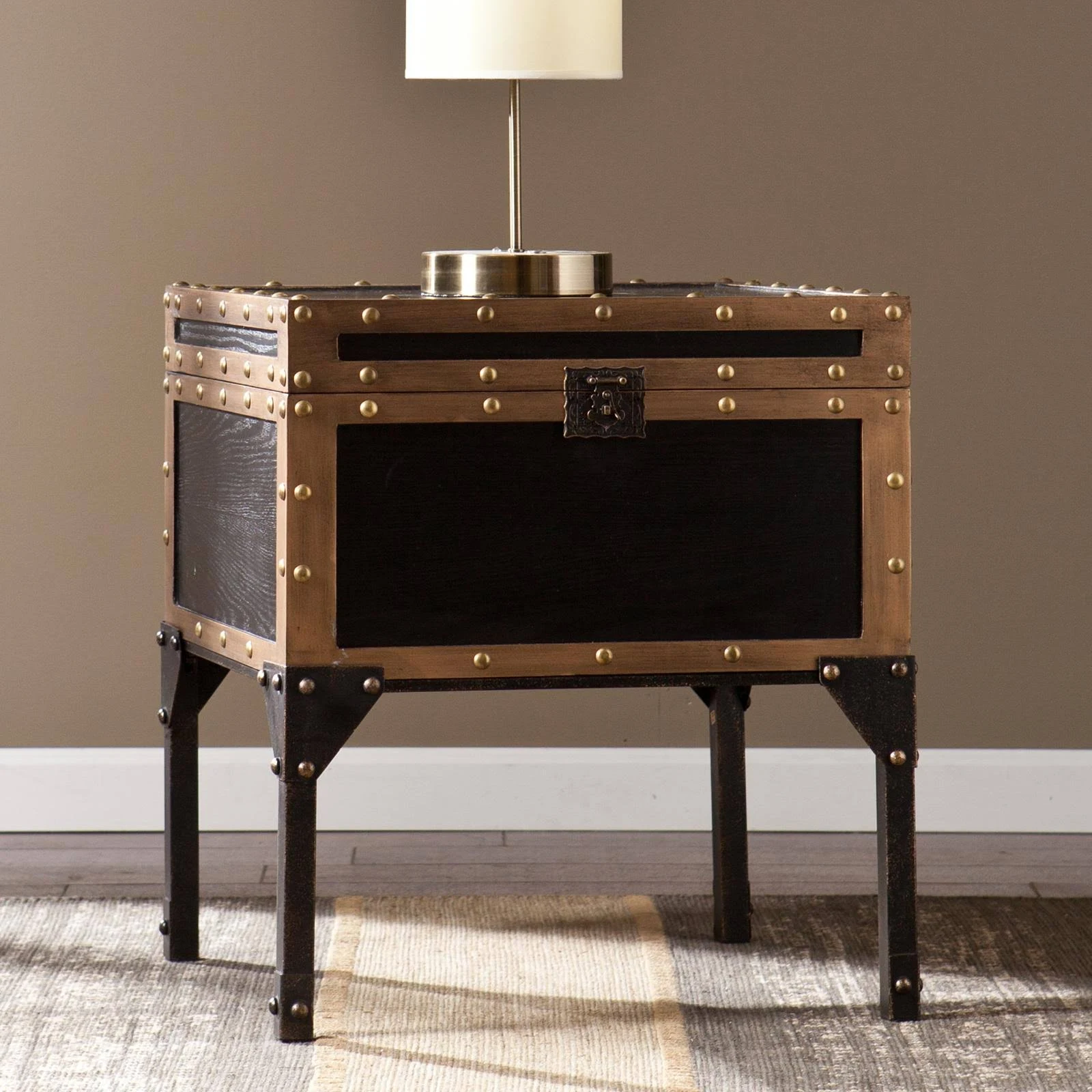 Southern Enterprises Drifton Travel Trunk End Table Antique Black