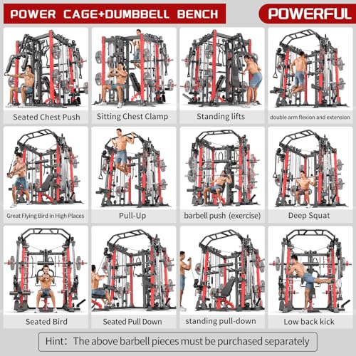 L05/07 Smith Machine，Multi-Function Squat Rack Power Cage with Cable Crossover System,with Weight Bench, Olympic Barbell Weight Set, for Home Gym