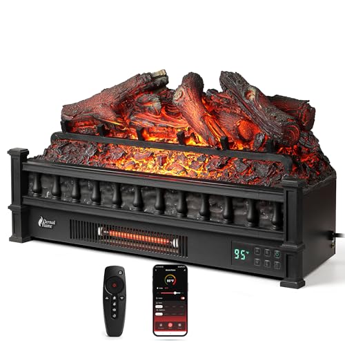 TURBRO Eternal Flame 26-Inch Infrared Quartz Electric Fireplace Log Heater, Realistic Lemonwood Logs