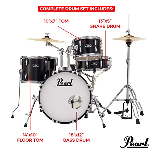 Pearl Roadshow Drum Set 4-Piece Complete Kit with Cymbals and Stands, Charcoal Metallic (RS584C/C706)