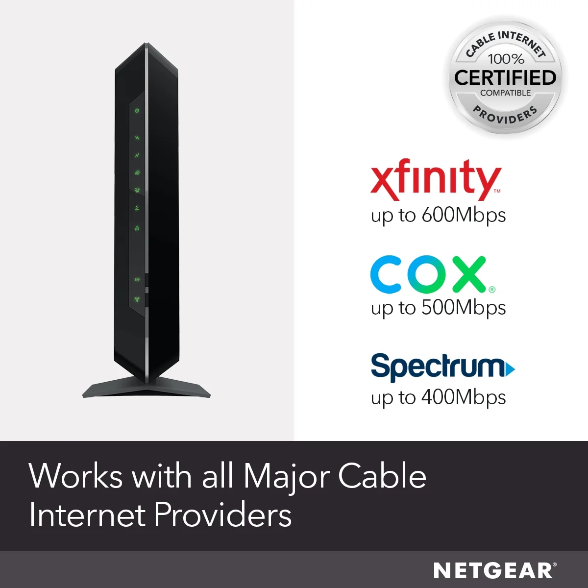 NETGEAR - Nighthawk AC1900 DOCSIS 3.0 Cable Modem + WiFi Router | Certified for Xfinity by Comcast, Spectrum, Cox & more, 1.9Gbps (C7000)