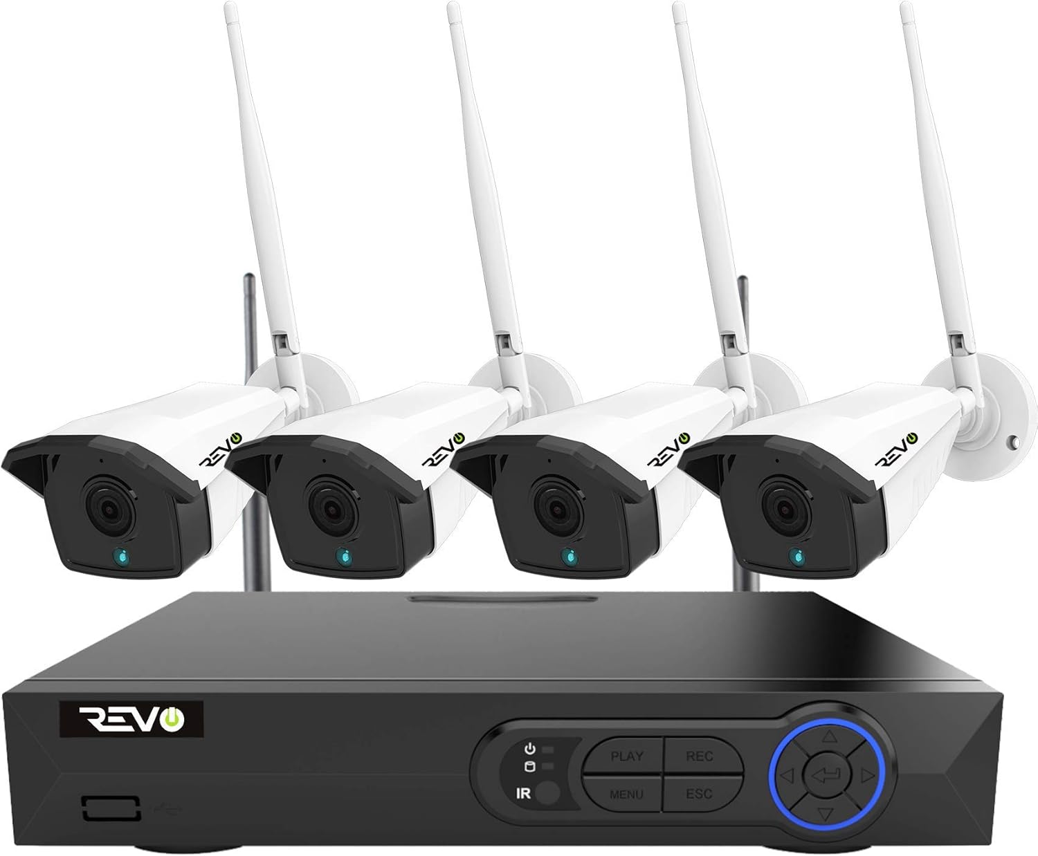 REVO America 4CH Wireless Gateway Security System with 32GB Micro SD Card & 2X 1080p Battery Operated Cameras with 2-Way Audio (RWG41CU2X-1)