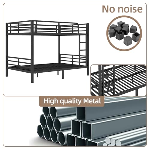 Twin XL Over Twin XL Bunk Bed, Metal Bunk Bed Frame Heavy Duty Bunk Beds Loft Bed Frame with Ladder and Guardrail Metal Slats No Box Spring Required for Adults Teens, Black