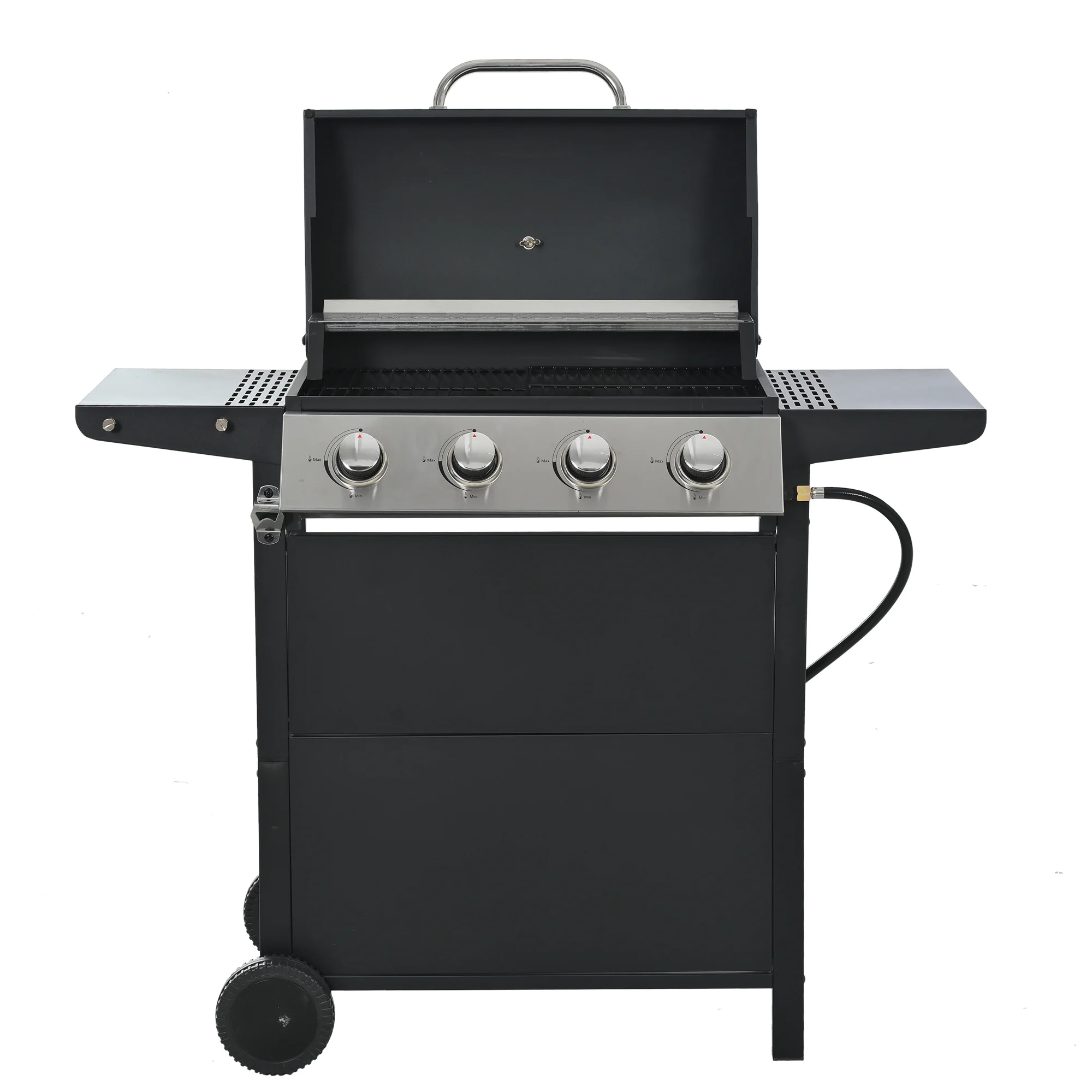 Highsound 3 Burner BBQ Propane Gas Grill with Side Burner, Stainless Steel 37,150 BTU Patio Garden Barbecue Grill with Thermometer, Black