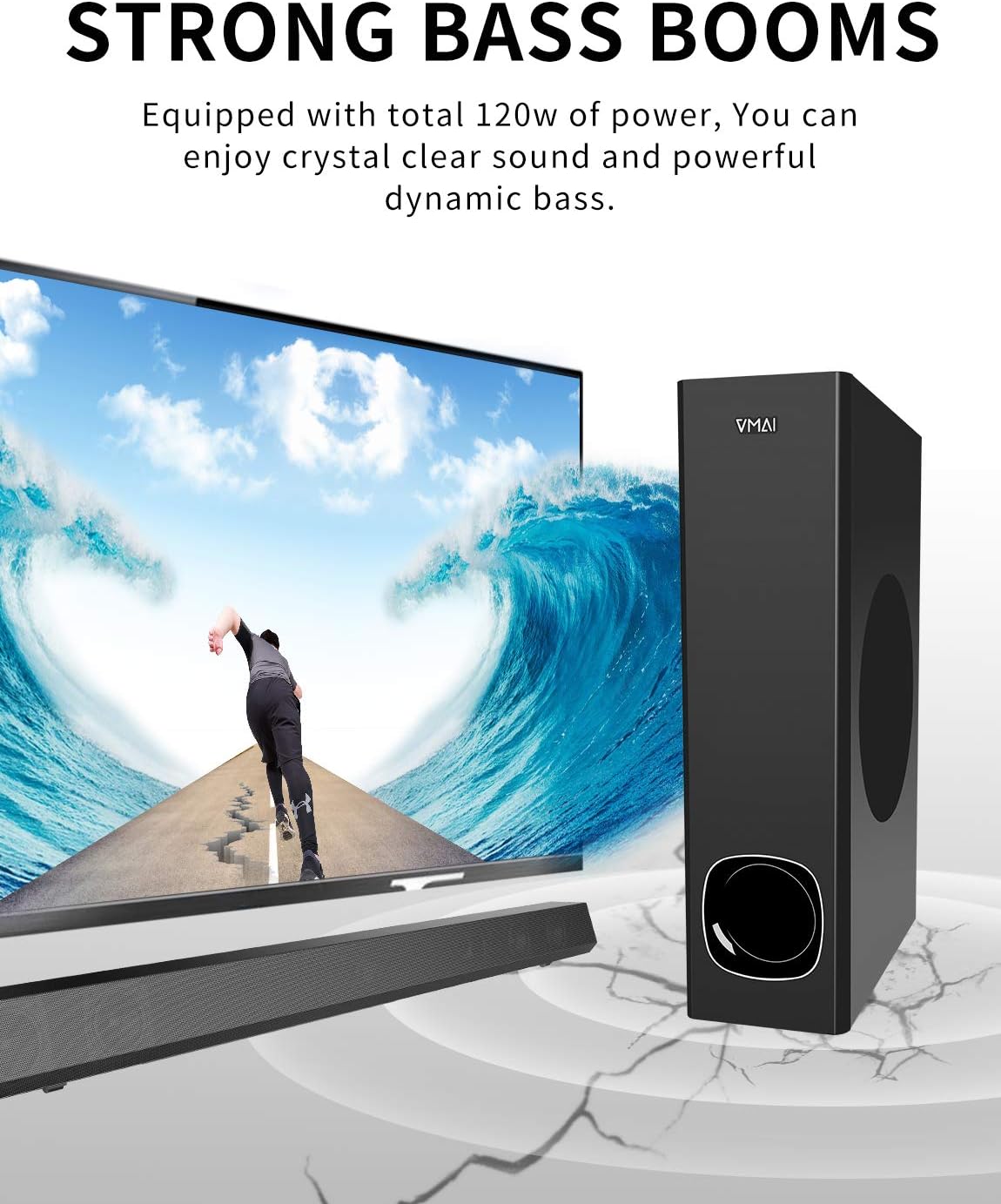 Sound Bar, TV Sound Bar with Subwoofer, 120W 2.1 Soundbar, Wired & Wireless Bluetooth 5.0 Speaker for TV, 34 Inch, HDMI/Optical/Aux/USB, Wall Mountable, Bass Adjustable Surround Sound for Home Theater