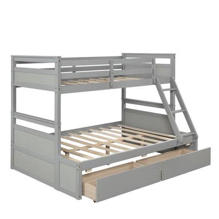 Twin Over Full Bunk Bed with Storage - Gray, Size: 57.2
