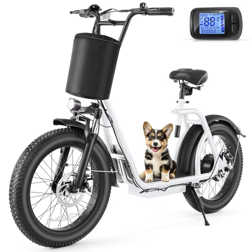 Caroma Peak 800W Foldable Electric Scooter Adults, 20" Fat Tire Electric Bike with 48V Battery, Up to 30Miles & 20MPH, Adult Electric Bicycles for Commuting with Basket&Adjustable Seat