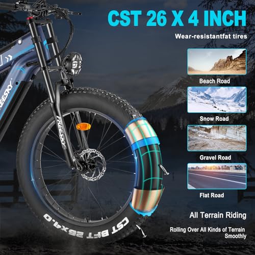 FREESKY 2024 Upgraded Dual Battery 48V 35AH 2000W Motor 80-155 Miles Long Range Electric Bike for Adults 38MPH+ 26" Fat Tire Full Suspension EBike with Dual Hydraulic Brakes