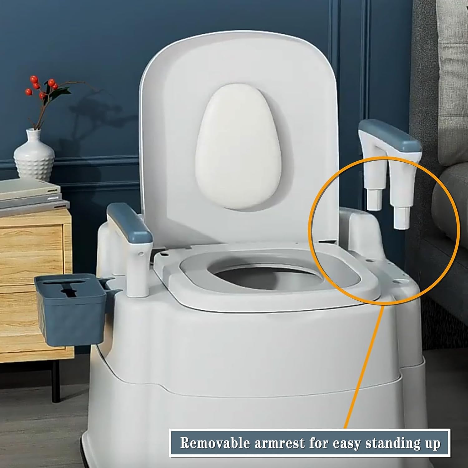 Bedside Commode Upgraded Safety Commode Toiletfor Elderly and Disabled with Detachable Armrests Height Adjustable Indoor Outdoor Commode for Elderly, Disabled, Adult, 500lbs Heavy Duty