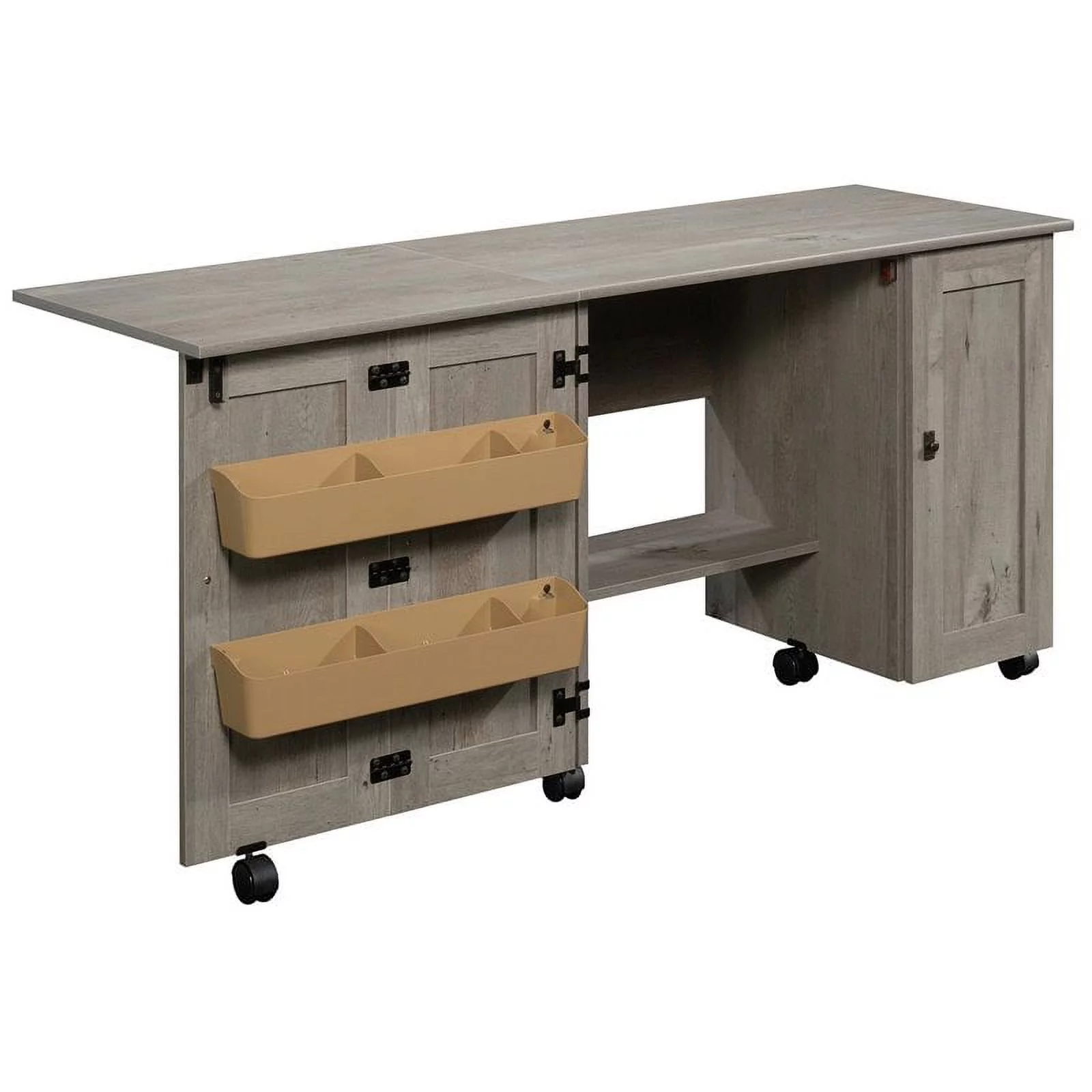 Pemberly Row Contemporary Engineered Wood Sewing Craft Table in Oak