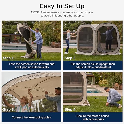 EAST OAK Screen House Tent Pop-Up, Portable Screen Room Canopy Instant Screen Tent 10 x 10 FT with Carry Bag for Patio, Backyard, Deck & Outdoor Activities, Beige