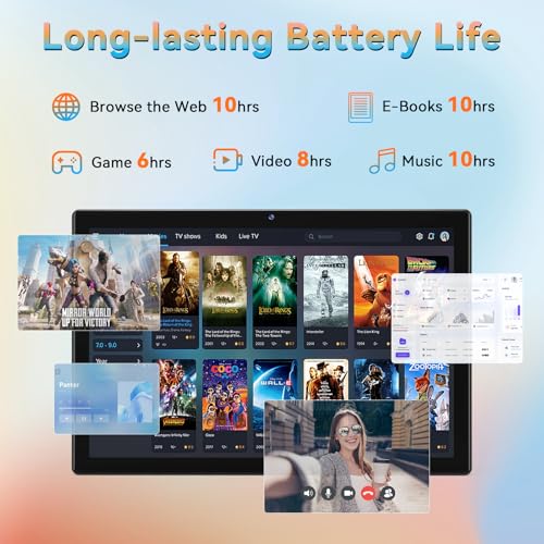10.1 Inch Android 14 Tablet 2024 Newest Octa-Core Tablets, 64GB ROM+8(4+4)GB RAM/128GB Expandable, 13MP+5MP Dual Camera, 5G WiFi, Bluetooth, FHD IPS Screen, 2 in 1 Tablet with Keyboard, Case, Stylus