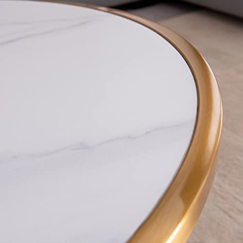 30.7" Round Coffee Table Sintered Stone End Table with Golden Stainless Steel Frame Console Table Modern Living Room Center Cocktail Table for Apartment Home Office