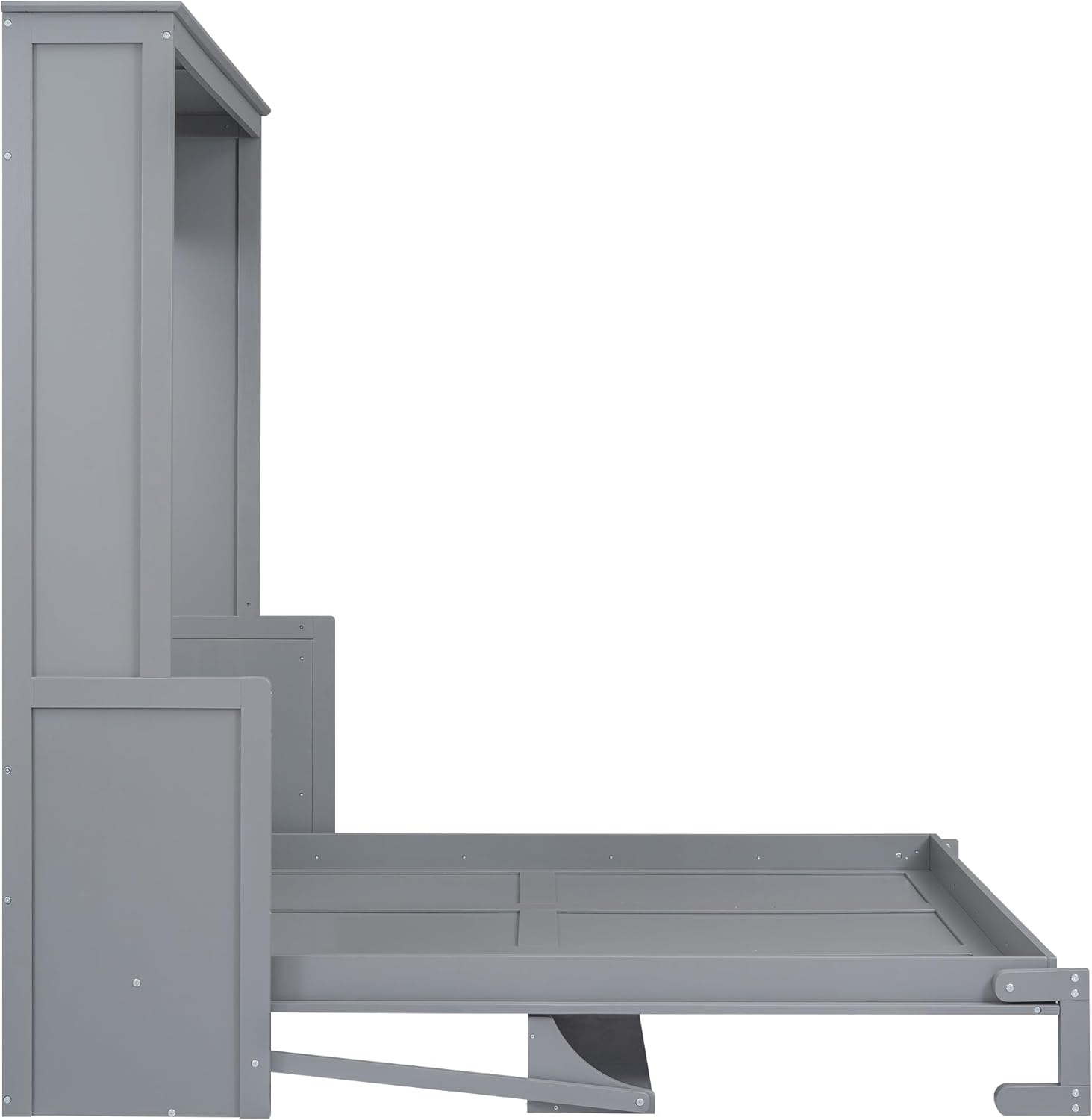 Murphy Wall Bed Queen, Wood Foldable Wall Bedframe with a Shelf for Guest Room Home Office, Space-Saving, Can Be Folded into a Cabinet, Gray