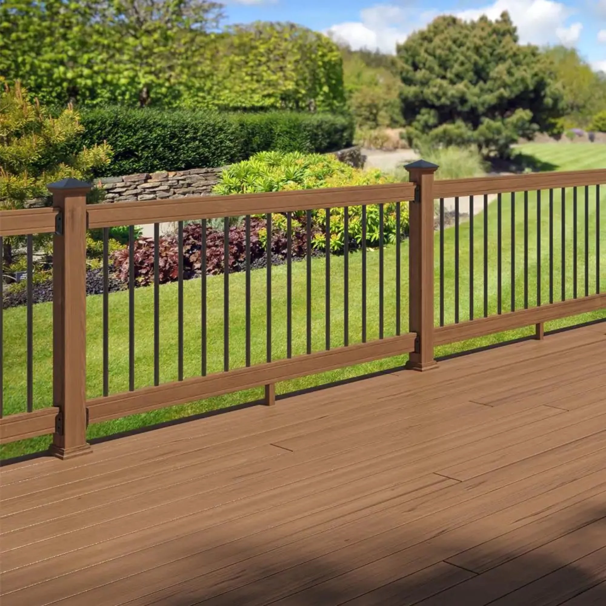 ProWood 6 ft. Wood Railing Kit with Aluminum Round Balusters, Color-Treated Walnut Tone