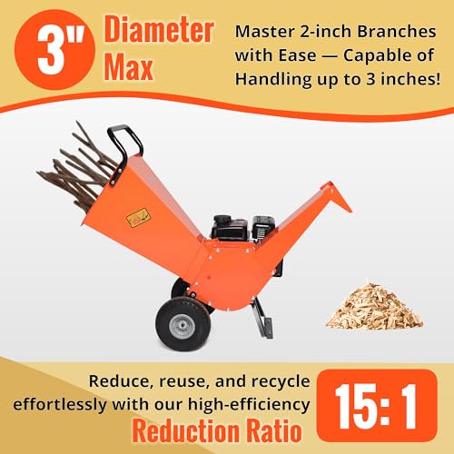Wood Chipper Shredder Mulcher 7HP Gas Powered Heavy Duty Compact Design 3" Inch Max Capacity (R0)