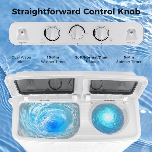 COSTWAY Portable Washing Machine, Twin Tub 20 Lbs Capacity, Washer(12 Lbs) and Spinner(8 Lbs), Durable Design, Timer Control, Compact Laundry Washer for RV, Apartments and Dorms